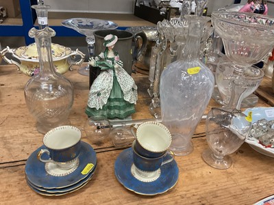 Lot 22 - Collection of glass, glass lustre, ceramics, plated wine cooler and pewter tankard