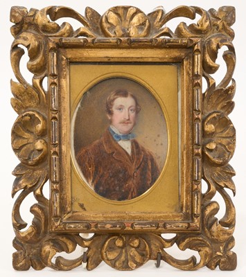 Lot 163 - Mid 19th century English School portrait on ivory depicting Evan Lloyd, oval, in period frame