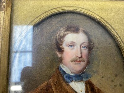 Lot 1157 - Mid 19th century English School portrait on ivory depicting Evan Lloyd, oval, in period frame