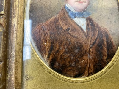 Lot 1157 - Mid 19th century English School portrait on ivory depicting Evan Lloyd, oval, in period frame