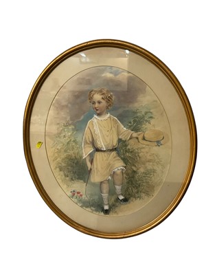 Lot 592 - Mid 19th century watercolour depicting a young boy