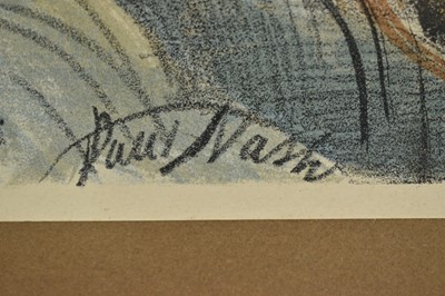 Lot 1486 - Paul Nash (1889-1946) lithograph in colours - Landscape of the Megaliths, 1937, with pencil dedication, ‘Nancy with Paul’s love’, 53cm x 77.5cm, in glazed frame