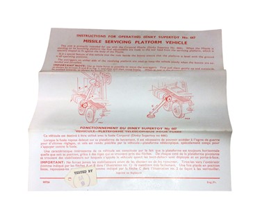 Lot 1859 - Dinky Supertoys Missile Erector Vehicle with Corporal Missile (fin missing) & Launching platform, No.666 & Missile Servicing Platform Vehicle, No.667, both boxed (2)