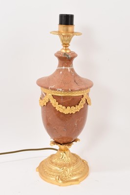 Lot 1191 - Classical style carved rouge marble and gilt metal baluster table lamp, total height 47cm