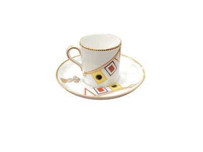 Lot 146 - H.M. King Edward VII, scarce Royal Worcester coffee can and saucer made for the Royal Racing Yacht 'Britannia' with painted crowned ERVII cyphers and enamelled naval signal flag decoration. Roya...