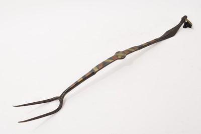 Lot 995 - Good George III brass inlaid wrought iron toasting fork