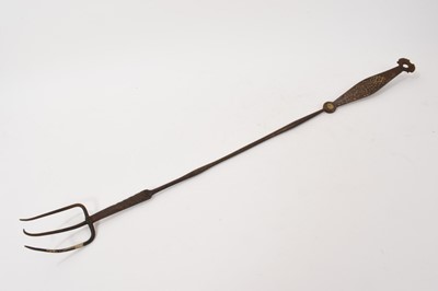 Lot 997 - Early 19th century copper and brass inlaid wrought iron toasting fork