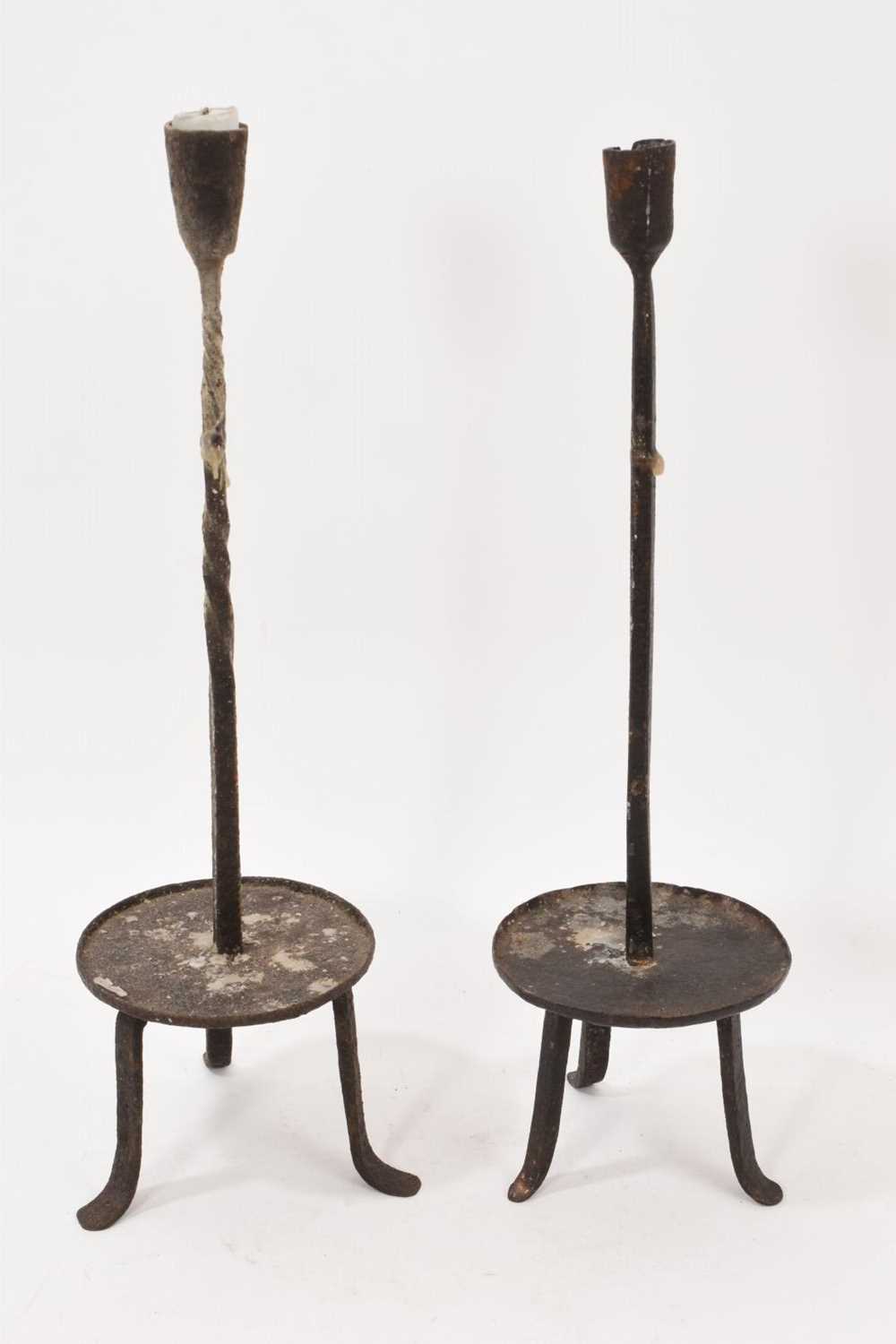 Lot Near pair of 18th century wrought iron socket candle holders (2)