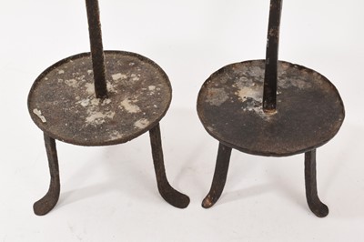 Lot Near pair of 18th century wrought iron socket candle holders (2)