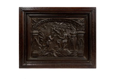 Lot Early 17th century Flemish carved oak panel - The Baptism of Christ