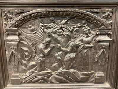 Lot 982 - Early 17th century Flemish carved oak panel - The Baptism of Christ