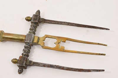 Lot Early 19th century wrought iron and brass toasting fork