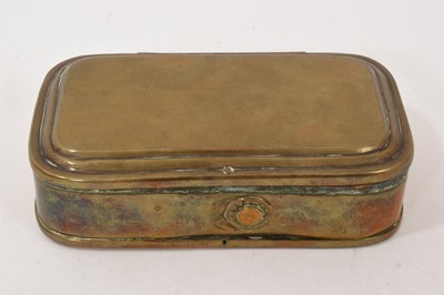 Lot 984 - George III sheet brass tinder box. Ex. Bonhams, The Caspall Collection, 1st October 2014, lot 12.