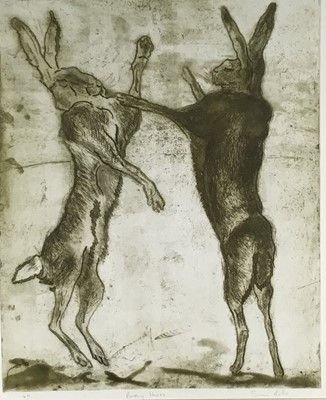 Lot 60 - Sonia Rollo, Boxing Hares, limited edition print (80/100), signed in pencil, framed and glazed