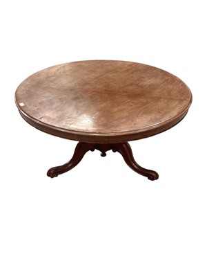 Lot 1729 - Victorian mahogany breakfast table, the circular top supported on a bulbous turned column and three carved splayed legs terminating on castors