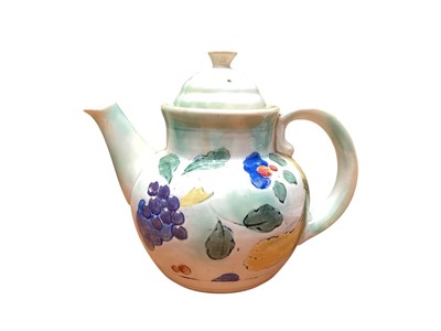 Lot 1182 - Royal Doulton pottery teapot, designed by Frank Brangwyn RA, polychrome decorated with fruit, vegetables and leaves