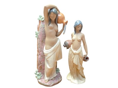 Lot 1112 - Two Lladro figures - semi clad female water carriers, 42.4cm and 35.5cm