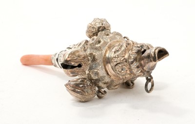 Lot 327 - Victorian silver rattle with coral teething handle