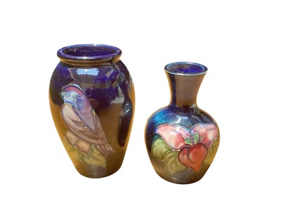 Lot 1147 - Moorcroft pottery vase decorated in the Finch pattern, 10.5cm high, together with another small Moorcroft vase, 9cm high (2)