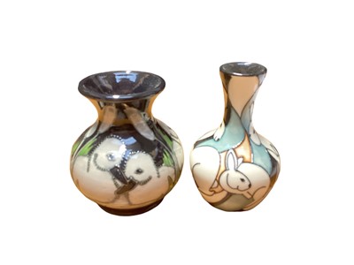 Lot 1148 - Moorcroft vase decorated in the Siblings pattern, by Vicky Lovatt, dated 2012, 9.5cm high, together with another decorated in the Pole to Pole Arctic Hare pattern, 10.5cm high (2)