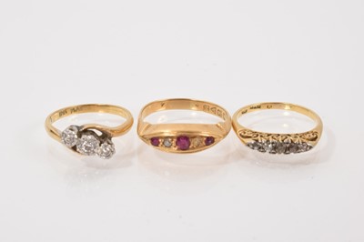 Lot 80 - Three antique 18ct gold diamond and gem-set rings