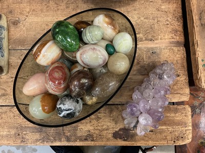 Lot 38 - Bowl of specimen stone eggs, and a similar bunch of grapes