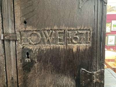 Lot 1532 - Rare Charles II oak two door mural cupboard
