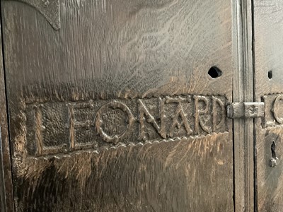 Lot 1532 - Rare Charles II oak two door mural cupboard