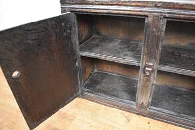 Lot Rare Charles II oak two door mural cupboard