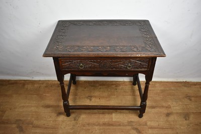 Lot 1534 - Late 17th century and later carved oak single drawer side table