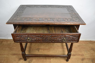 Lot 1534 - Late 17th century and later carved oak single drawer side table