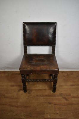 Lot Carolean leather upholstered oak side chair, together with an ash and elm Windsor chair