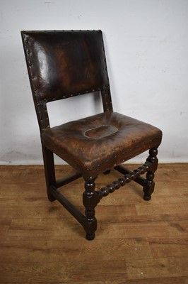 Lot Carolean leather upholstered oak side chair, together with an ash and elm Windsor chair