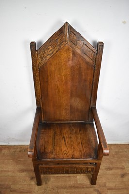 Lot Mediaeval revival oak throne chair