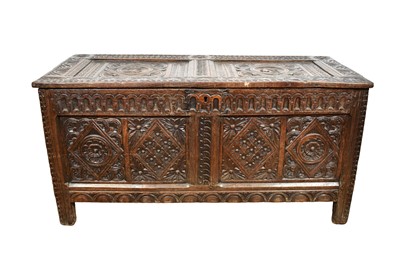 Lot 17th century and later carved oak coffer