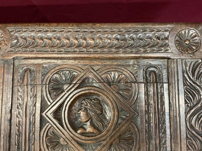 Lot 1539 - 17th century and later carved oak coffer