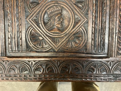 Lot 1539 - 17th century and later carved oak coffer