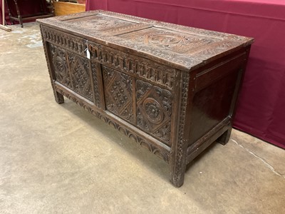 Lot 1539 - 17th century and later carved oak coffer