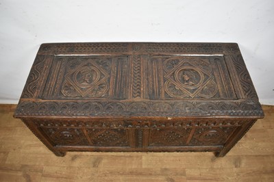 Lot 17th century and later carved oak coffer