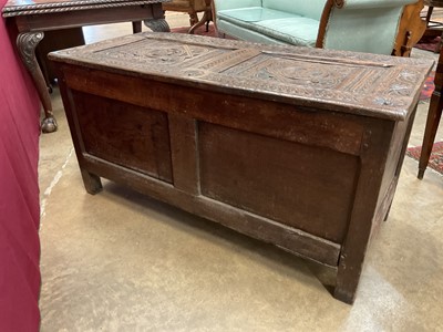 Lot 1539 - 17th century and later carved oak coffer