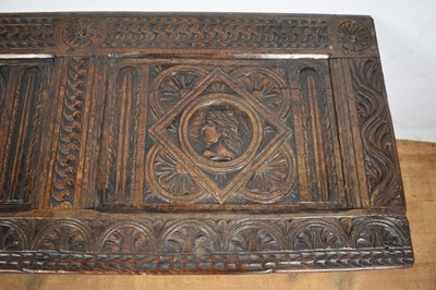 Lot 17th century and later carved oak coffer