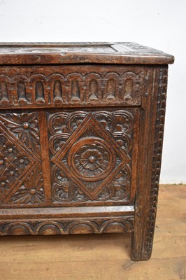 Lot 17th century and later carved oak coffer