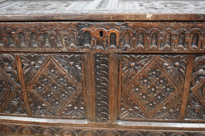 Lot 17th century and later carved oak coffer