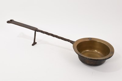 Lot Late 17th / early 18th century brass and wrought iron skillet