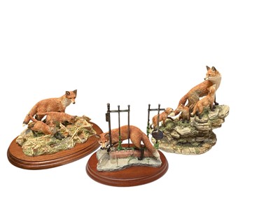 Lot 1172 - Three Border Fine Arts limited edition sculptures - Mousing, no. 1107 of 2950, Urban Fox, no. 239 of 250 (with certificate) and another fox group, no. 1463 of 1500