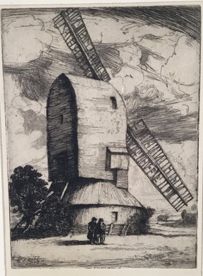 Lot 233 - Etching of a mill, framed and glazed