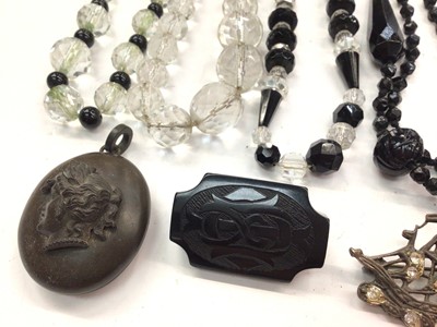 Lot 1104 - Victorian and later costume jewellery include glass bead necklaces, locket, jet brooch etc