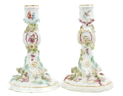 Lot 161 - Pair 18th century Chelsea scroll moulded...