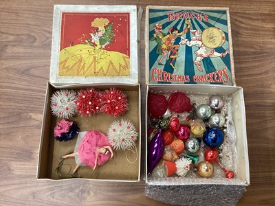 Lot 2476 - Collection of 1930s-1950s Christmas decorations to include a set of Pifco Starlights Christmas tree lights on original box (for decorative purposes and not to be used), glass baubles, fairy etc<...