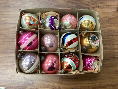 Lot 2476 - Collection of 1930s-1950s Christmas decorations to include a set of Pifco Starlights Christmas tree lights on original box (for decorative purposes and not to be used), glass baubles, fairy etc<...
